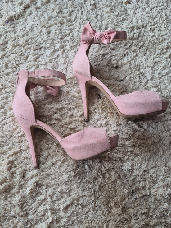 Dream Pairs Shoes - Dream Pairs Pink Suede Peep Toe Ankle Bow High Heels